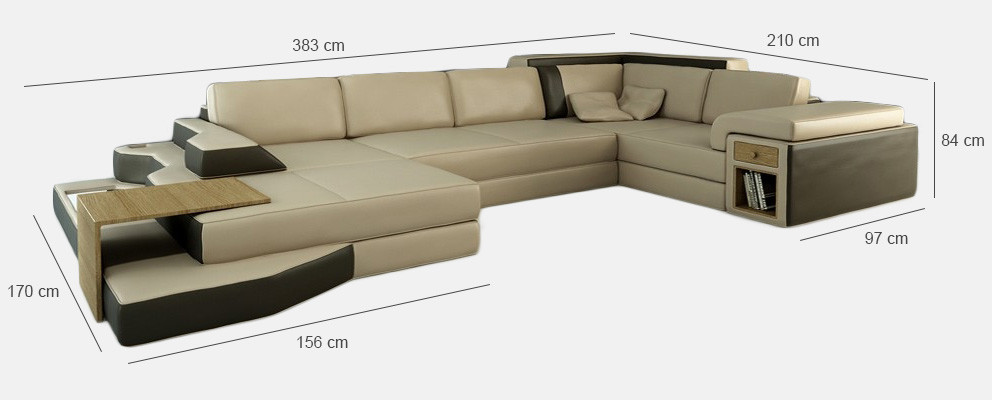 XXL Design Big Sofa mit USB,Ecksofa Couch Wohlandschaft U Form Leder Textil Ecke