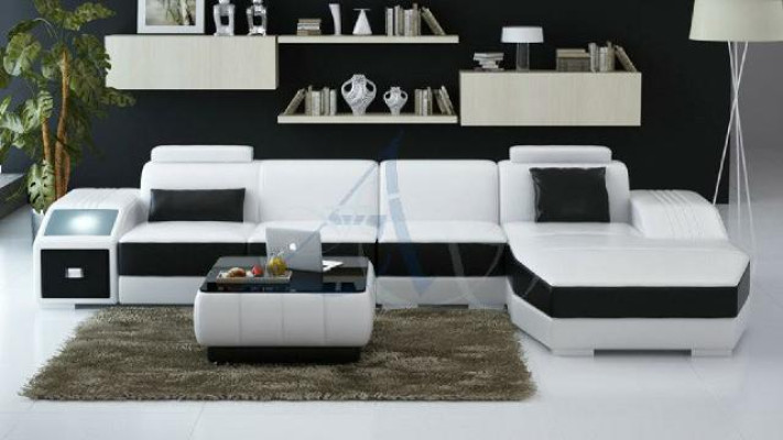 Wohnlandschaft Polster Ecke Eck Sofa mit USB Garnitur Landschaft Leder Neu 2724B