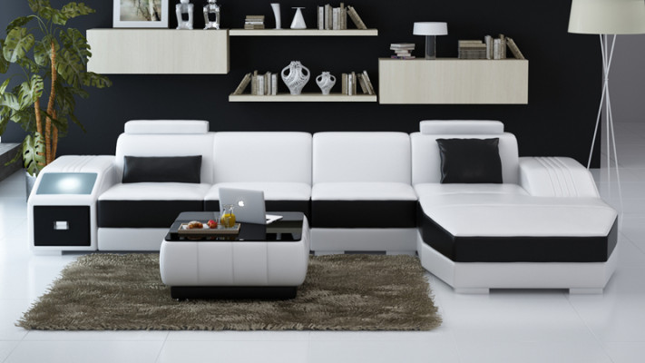 Ledersofa mit USB,Wohnlandschaft Ecksofa Eck Garnitur Design Modern Sofa L6003C