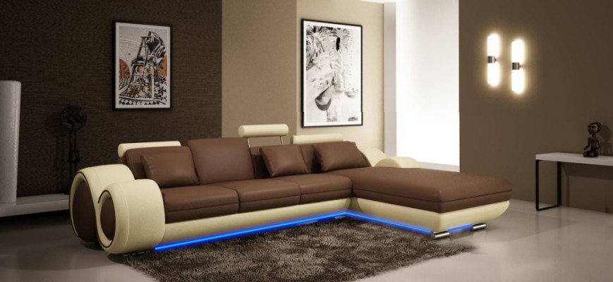 Ledersofa Couch Wohnlandschaft Ecksofa Eck Garnitur Design Modern Sofa A1163E