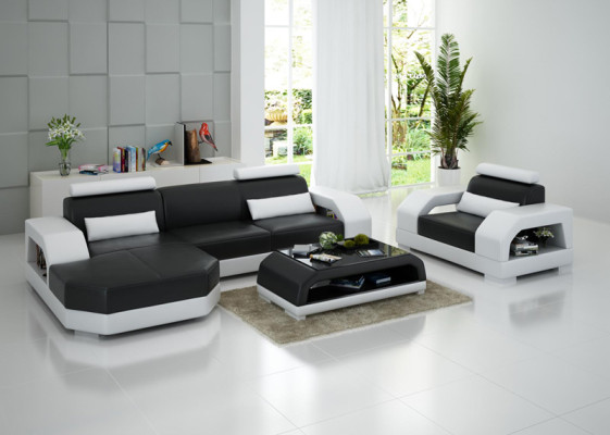 Ledersofa Couch Wohnlandschaft Ecksofa + 1 Sitzer Garnitur Design Modern G8001E