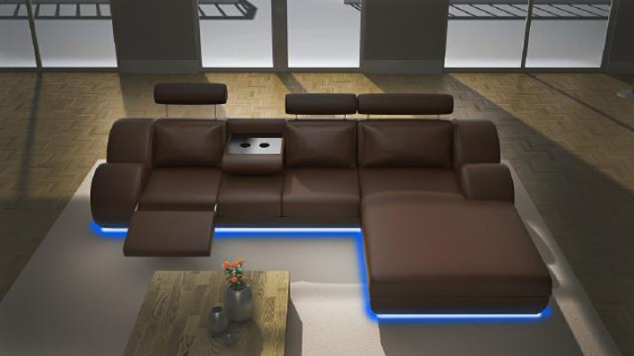Designer Couch Sofa Polster Ledersofa +USB Neu Garnitur Wohnlandschaft Eckcouch