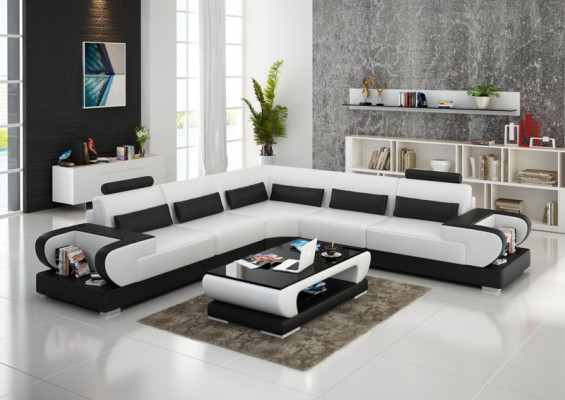 Ledersofa Couch Wohnlandschaft Ecksofa Eck Garnitur Design Modern Sofa G8003B