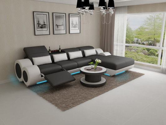 Ledersofa + USB Sofagarnitur Neu Ecksofa Eck Garnitur Design Modern Sofa G8035H