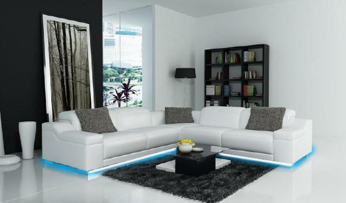 Wohnlandschaft Polster Ecke Eck Sofa mit USB Garnitur Landschaft Leder 2711D