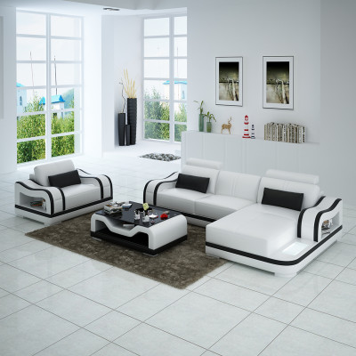Ledersofa Couch Wohnlandschaft Ecksofa + Sessel Eck Garnitur Modern G8030E
