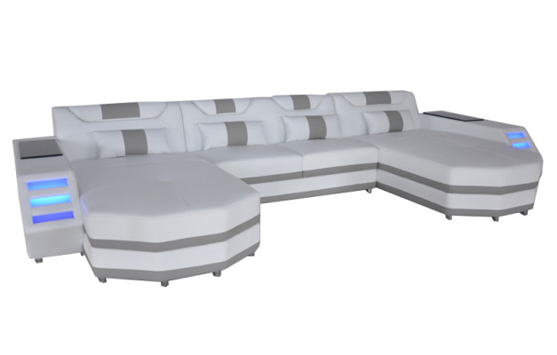 Design Leder Polster Sitz Ecke mit USB Leder Polster Landschaft Zimmer Wohn Sofa