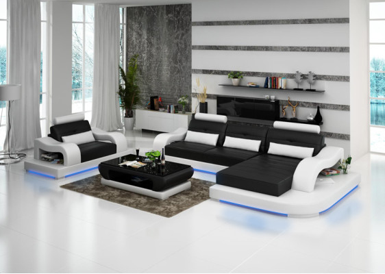 Ledersofa Couch Wohnlandschaft Ecksofa Eck Sessel Design Modern Sofa G8005E