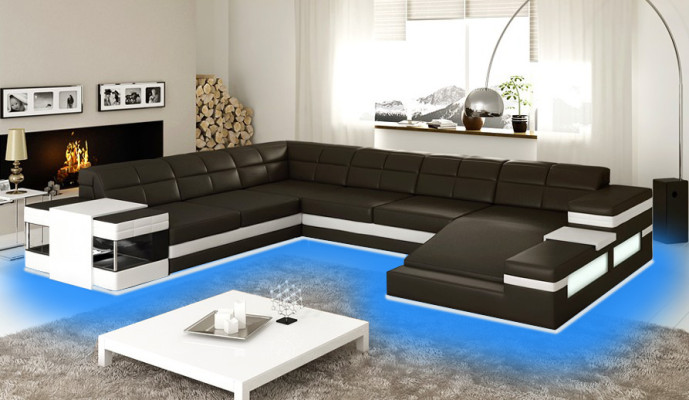 Ledersofa Sofa Couch Polster Ecke Wohnlandschaft Ecksofa Design Leder PH3006 Neu