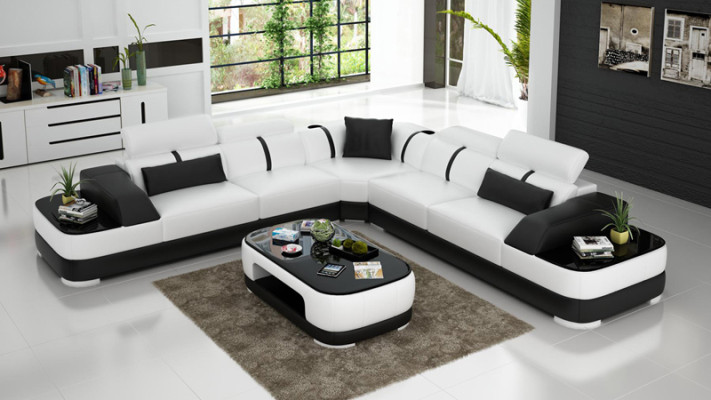 Ledersofa Polster Sitz Eck Sofa Garnitur Wohnlandschaft Wohnzimmer Couch mit USB