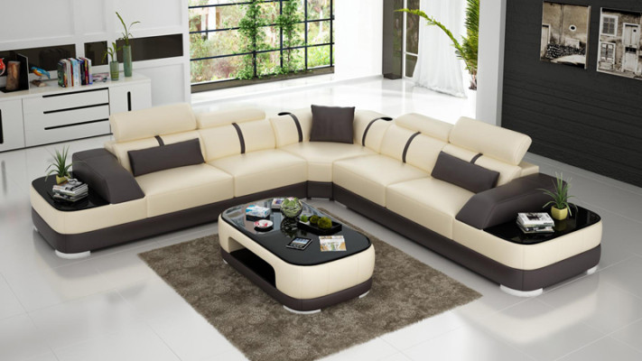 Ledersofa Polster Sitz Eck Sofa Garnitur Wohnlandschaft Wohnzimmer Couch mit USB
