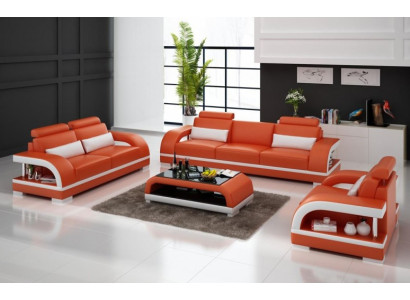 Designer Sofagarnitur Ledersofa mit USB Set 3+2+1 Garnitur Sofa Couch Garnituren