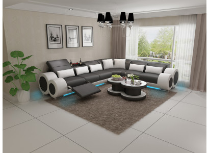 Ledersofa Couch Wohnlandschaft Ecksofa Eck Garnitur Design Modern Sofa USB Relax