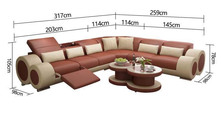 Ledersofa Couch Wohnlandschaft Ecksofa Eck Garnitur Design Modern Sofa USB Relax