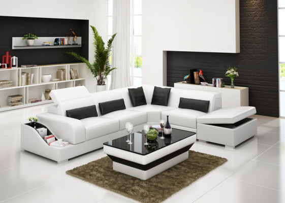 Ledersofa mit USB Wohnlandschaft Ecksofa Eck Garnitur Design Modern Sofa G8008D