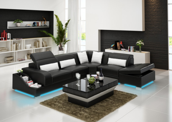 Ledersofa mit USB Wohnlandschaft Ecksofa Eck Garnitur Design Modern Sofa G8008D