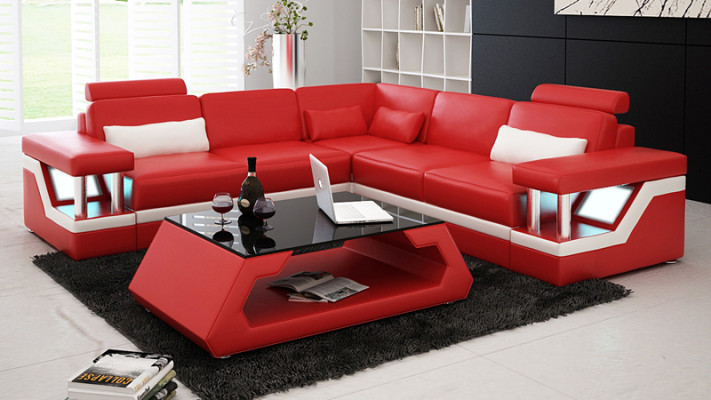 Ledersofa mit USB Wohnlandschaft Ecksofa Eck Garnitur Couch Design Sofa L6002B