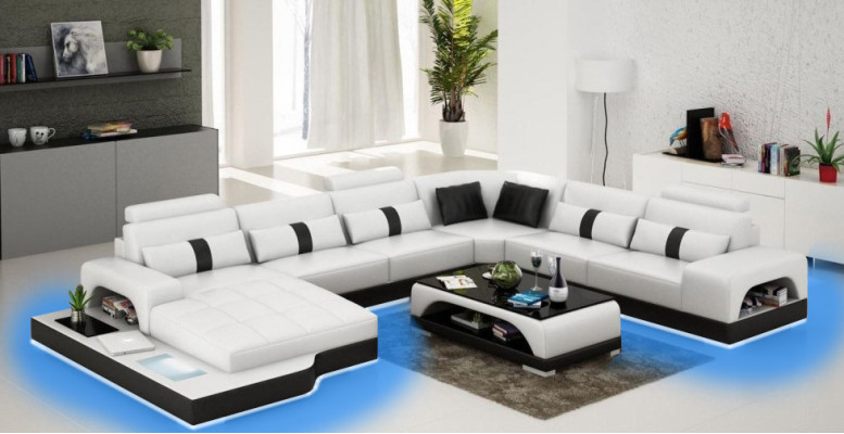 Leder U Form Wohnlandschaft Couch Big XXL Sofa Polster Ecke Garnitur Eck SendenS