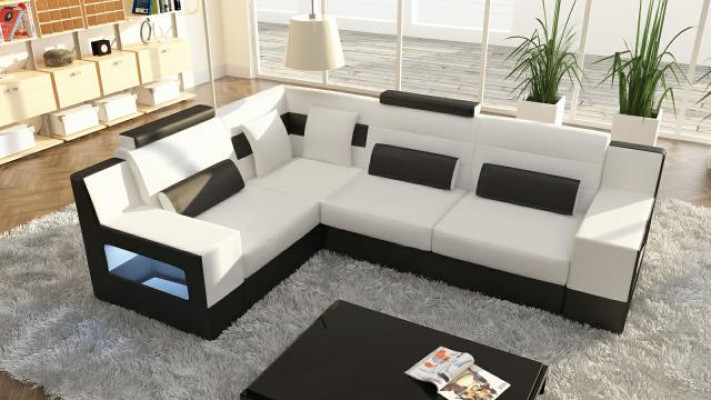 Ecksofa Garnitur Textil Stoff Leder Sofas Wohnlandschaft Sofa + USB Polster Ecke