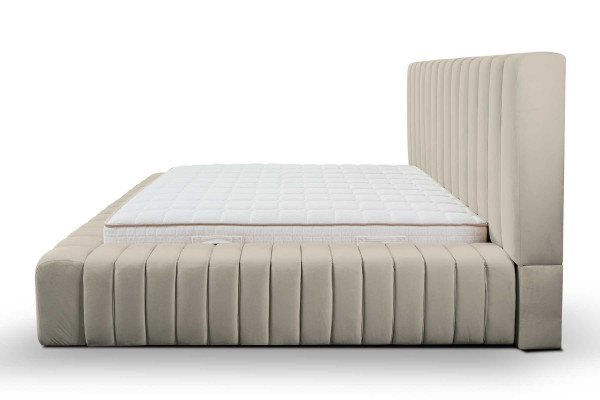 Luxus Schlafzimmer Bett Doppelbett Holz Polster Betten Bettrahmen beige