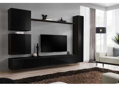 Luxus Schwarz Wohnwand Designer Wandschrank Set 6 tlg Holzmöbel Wohnzimmermöbel