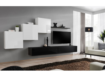 Wohnwand Schwarz Komplett TV-Ständer Wandregal Luxus Wandschrank Design