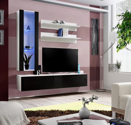 Design Hänge Vitrine Regale Wohnwand Set 4tlg Wohnzimmer TV-Ständer Möbel