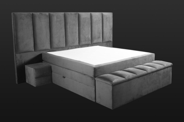 Graues Doppelbett+2x Nachttische klassisches Schlafzimmermöbel Design eleganter