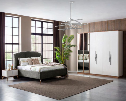 Bett Grau Doppelbetten Modern Bettgestell Luxus Design Bettrahmen Holz Neu