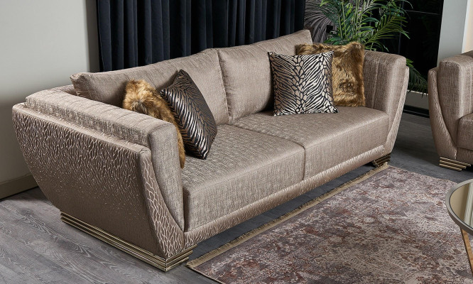 Stoffsofas Sofagarnitur Dreisitzer Polstersofa Braun Set 3tlg Modern