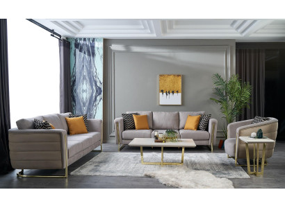 Couchgarnitur Stoffsofa Sofagarnitur Polstersofa Grau Modern Set 3tlg