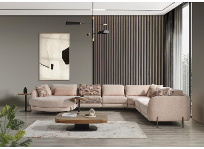 Wohnzimmer Set Ecksofa U-Form Möbel 2x Beistelltisch Holz Modern Couchtisch