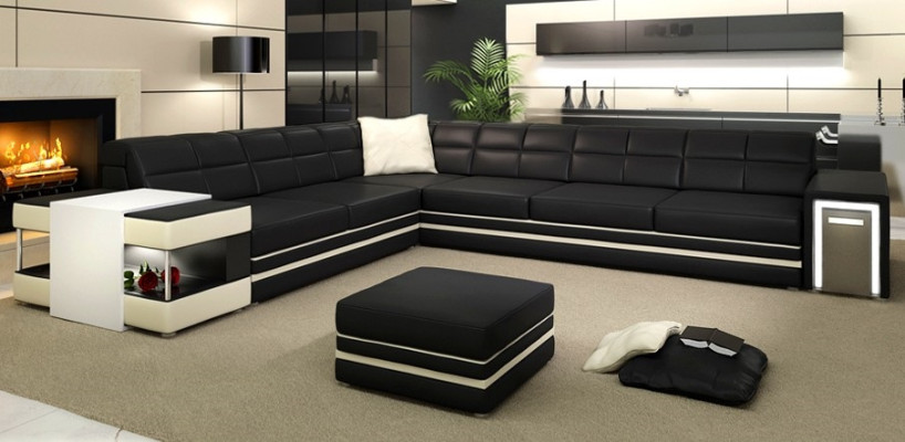 Ecksofa Sofa USB Polster Leder Wohnlandschaft Ecke Garnitur LForm Ledersofa 3026