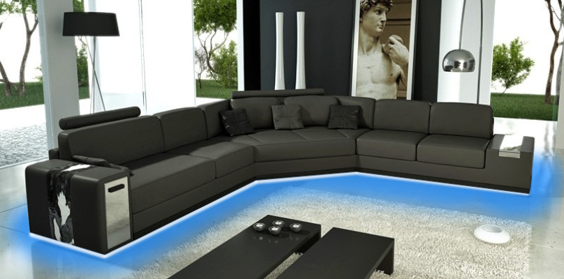 Moderne Eckcouch Wohnlandschaft Couch Tisch Sideboard Sofa USB Eckgarnitur 3tlg.