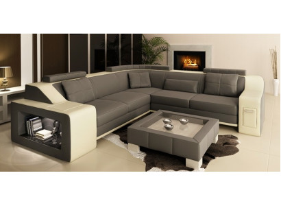 Ecksofa Leder Textil Sofa mit USB Polster Wohnlandschaft L Garnitur Sitz Isching