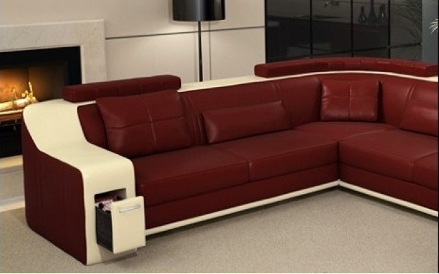 Ecksofa Leder Textil Sofa mit USB,Polster Wohnlandschaft L Garnitur Sitz Isching