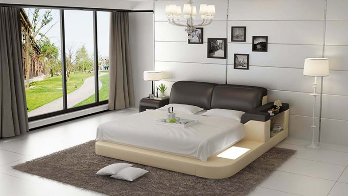 Design Bett XXL Big Betten Leder Polster Hotel 200x200cm Multifunktion Regal USB