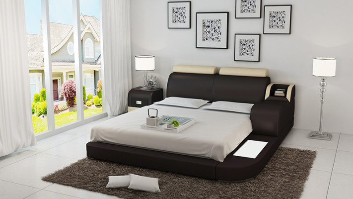 Design Bett XXL Big Betten Leder Hotel Polster 160x200cm Multifunktion Regal USB