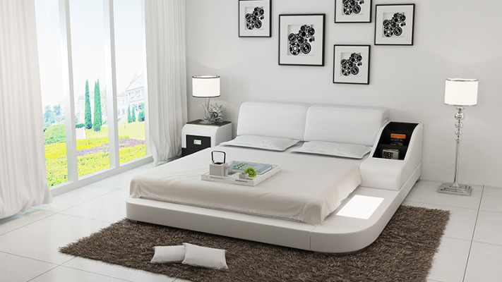 Design Bett XXL Big Betten Leder Hotel Polster 160x200cm Multifunktion Regal USB