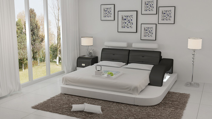 Design Bett XXL Big Betten Hotel Polster 160x200 Multifunktion Regal USB Leder
