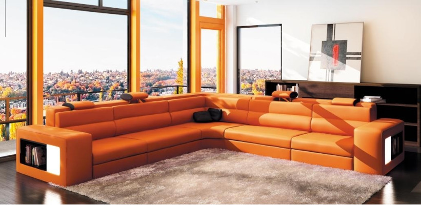 Ledersofa Sofa Couch Ecksofa Sitz Polster Wohnlandschaft XXL Big Weiden Black