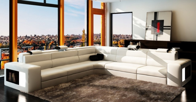 Ledersofa Sofa Couch Ecksofa Sitz Polster Wohnlandschaft XXL Big Weiden Orange