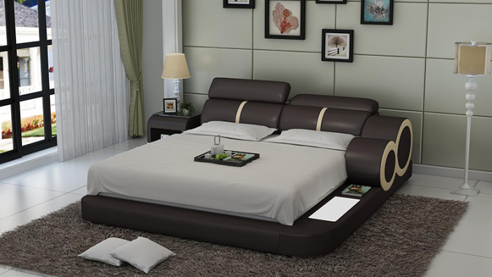 Design Bett XXL Big Betten Leder Polster Hotel 160x200cm Multifunktion Regal USB