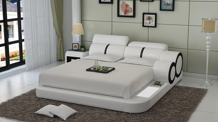 Design Bett XXL Big Betten Leder Polster Hotel 160x200cm Multifunktion Regal USB