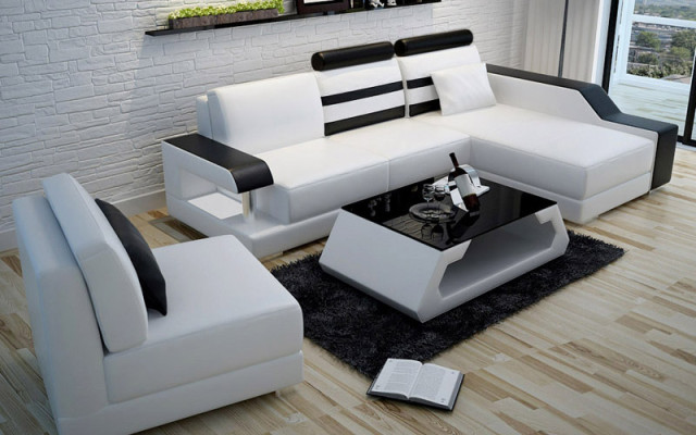 Ledersofa Couch Wohnlandschaft Ecksofa Eck Dekor Design Modern Garnitur