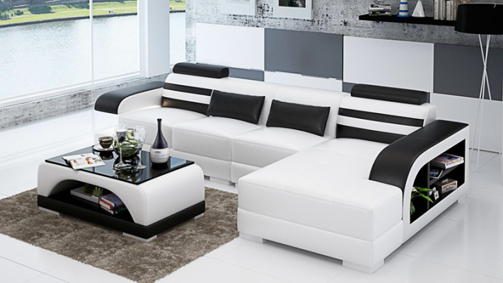 Ledersofa Couch Wohnlandschaft Ecksofa Eck Garnitur Design Modern Sofa G8033C