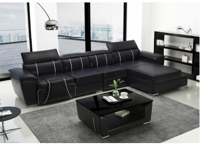 Ledersofa Couch Polster Designersofa Leder Sofas Sofa L-Form Sofa G8048C Schwarz