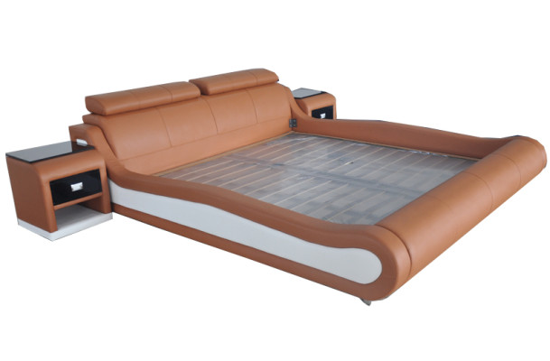Luxus Bett mit USB Polster Ehe Betten Leder 140/160/180/200 LB8825