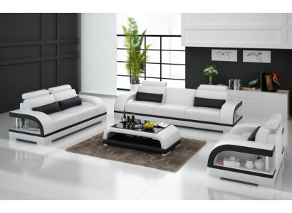 Designer Sofagarnitur Ledersofa Set 3+2+1 Garnitur Sofa Couch Neu Zitadelle Weiß