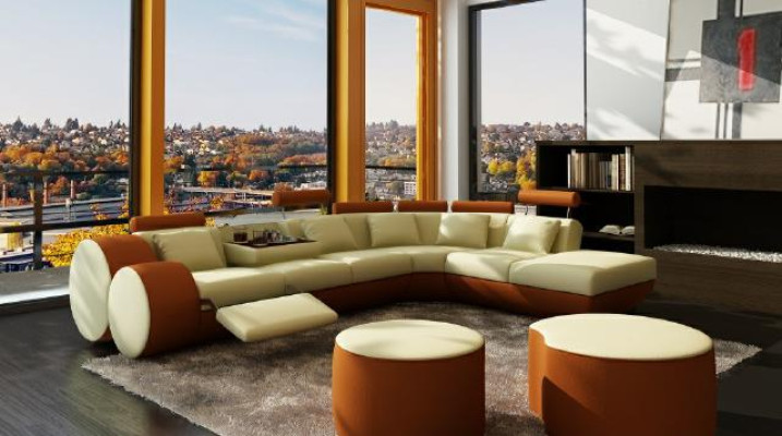 Ecksofa Sofa Couch Polster Wohnlandschaft Leder Eck Sofas Garnitur sofas Madird